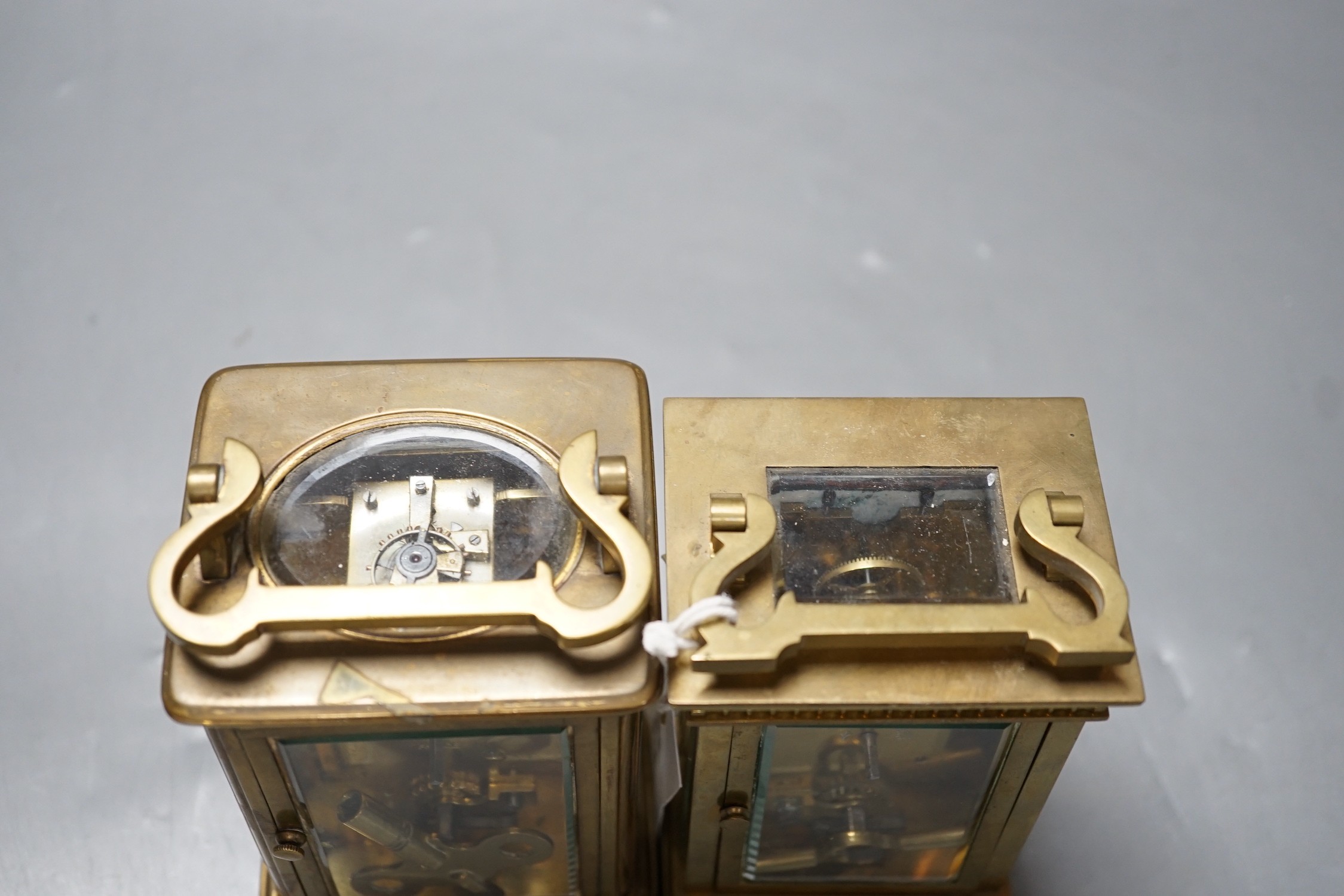 Two carriage timepieces, tallest 14 cm